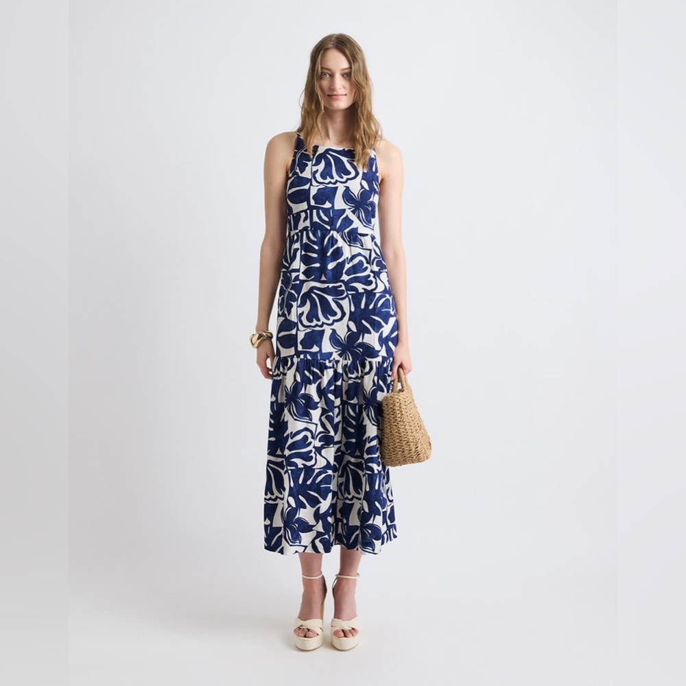 RW&CO. Sleeveless Square-Neck Linen-Blend Straight Maxi Dress